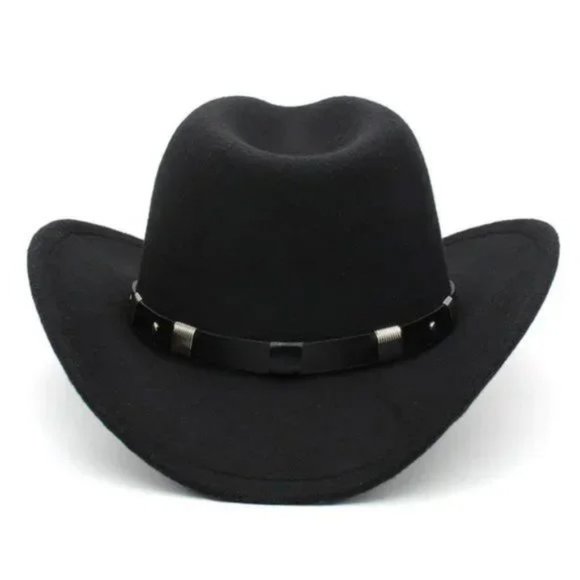 NEW Black Silver Stud Leather Band Embellished Felt Cowboy Cowgirl Western Hat - Picture 4 of 12